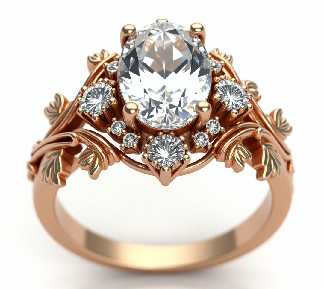 Lab-Grown Leaf Garden 2ct. Oval Engagement Eing