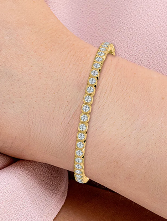 Lab-Grown Bezel Set Round Cut Tennis Bracelet 6ct