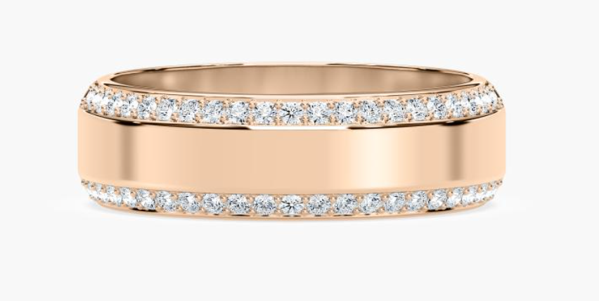 Mens Half Round Natural Double Row Diamond Wedding Band