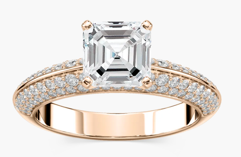 Natural Asscher Cut 2ct. 4 Row Pavé Engagement Ring