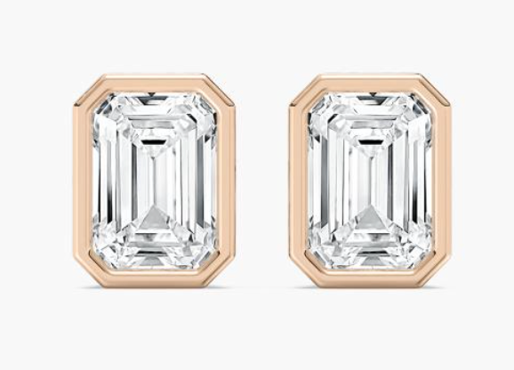 Natural 2ct. Bezel Set Emerald Cut Studs