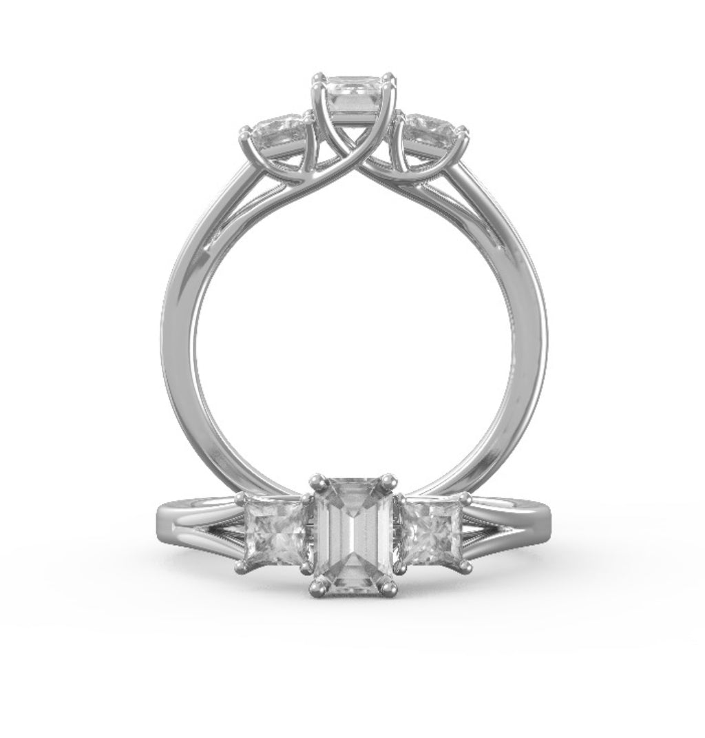 Natural Mini Emerald & Princess 3-Stone Engagement Ring