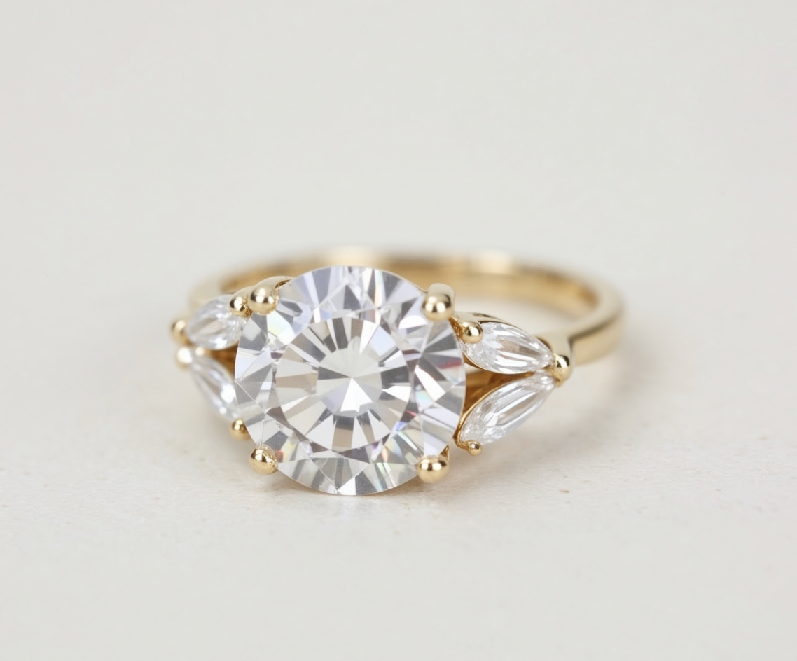 Natural Blossoming 2ct. Round With Marquise Engagement Ring