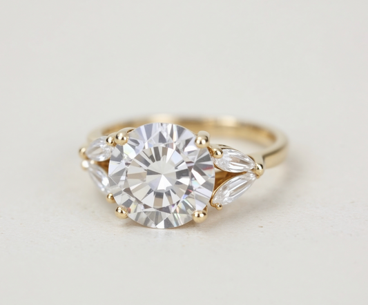 Natural Blossoming 2ct. Round With Marquise Engagement Ring
