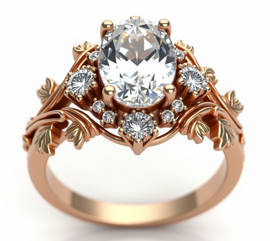 Lab-Grown Leaf Garden 2ct. Oval Engagement Eing