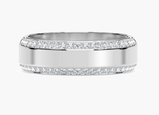 Mens Half Round Natural Double Row Diamond Wedding Band