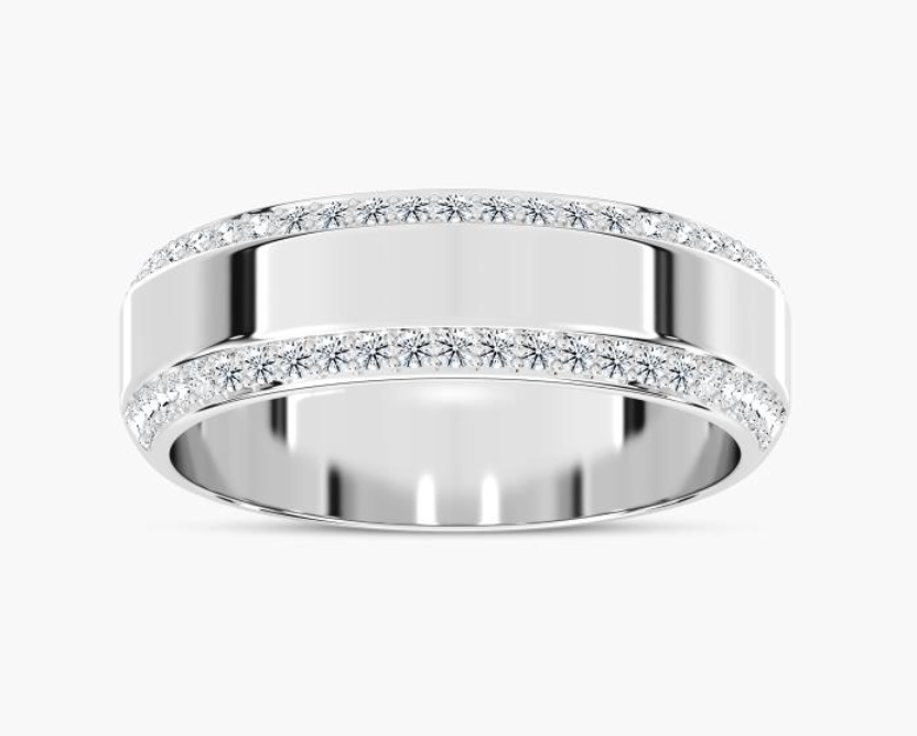 Mens Half Round Natural Double Row Diamond Wedding Band