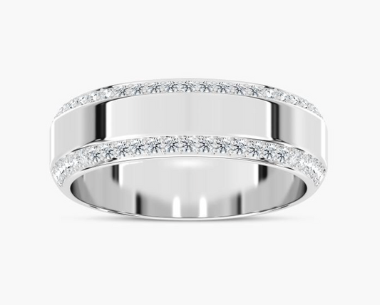 Mens Half Round Natural Double Row Diamond Wedding Band