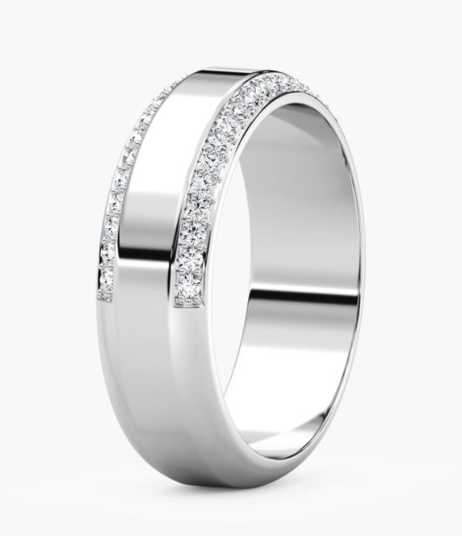 Mens Half Round Natural Double Row Diamond Wedding Band