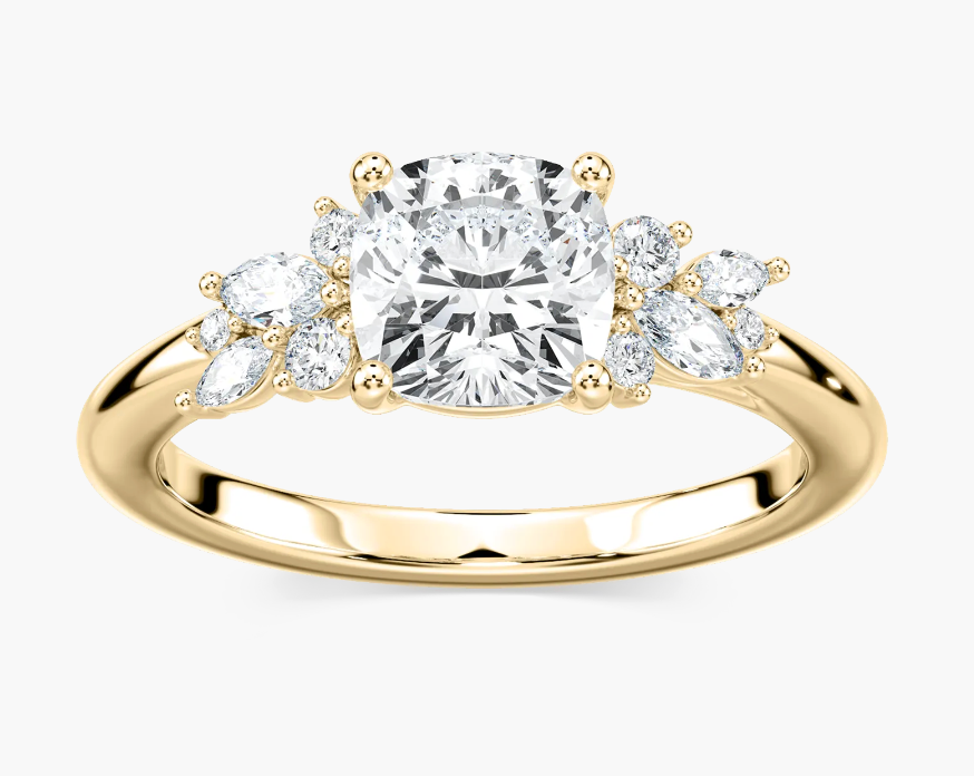 Natural Cushion Cut 2ct. Mixed Floral Engagement Ring