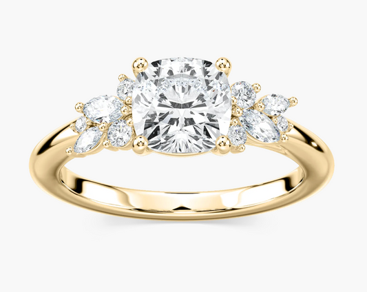 Natural Cushion Cut 2ct. Mixed Floral Engagement Ring