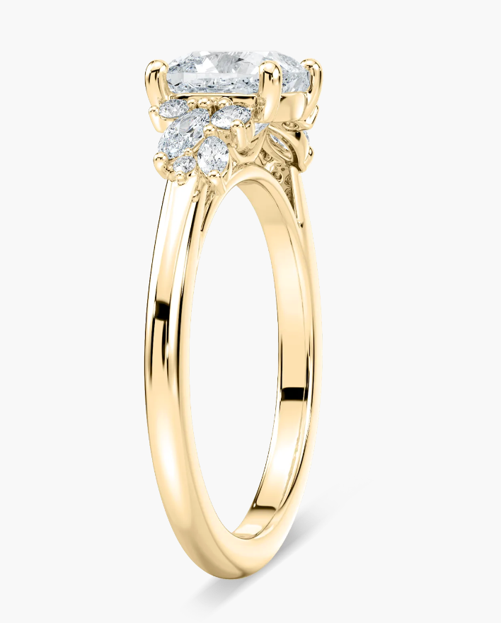 Natural Cushion Cut 2ct. Mixed Floral Engagement Ring