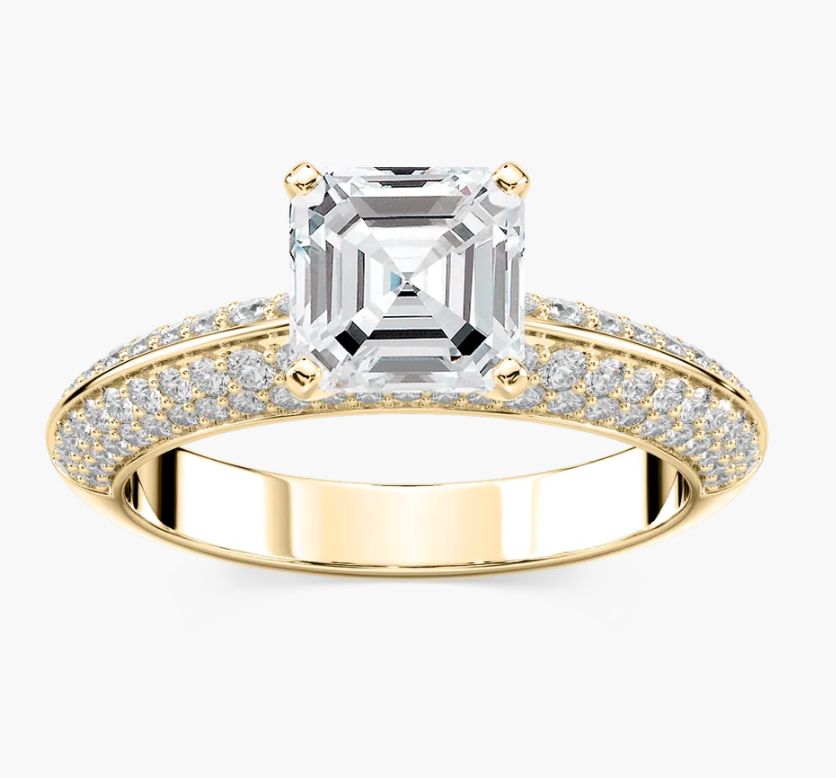 Natural Asscher Cut 2ct. 4 Row Pavé Engagement Ring
