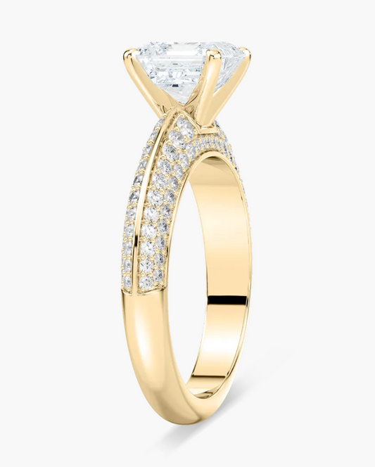 Natural Asscher Cut 2ct. 4 Row Pavé Engagement Ring