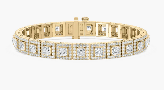 Lab-Grown Unisex Flexible Princess and Round Cut Bracelet 19.66Ct.