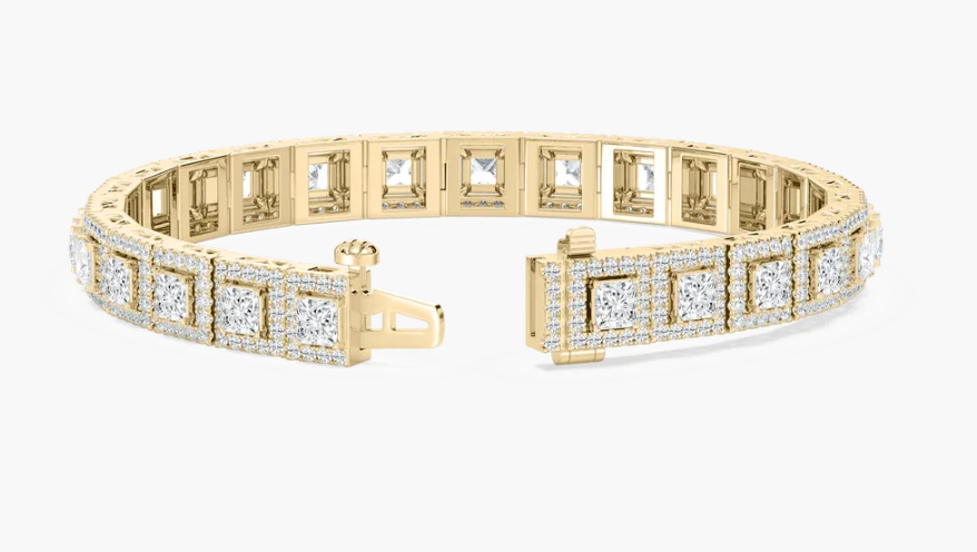 Lab-Grown Unisex Flexible Princess and Round Cut Bracelet 19.66Ct.