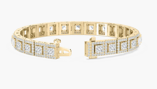Lab-Grown Unisex Flexible Princess and Round Cut Bracelet 19.66Ct.