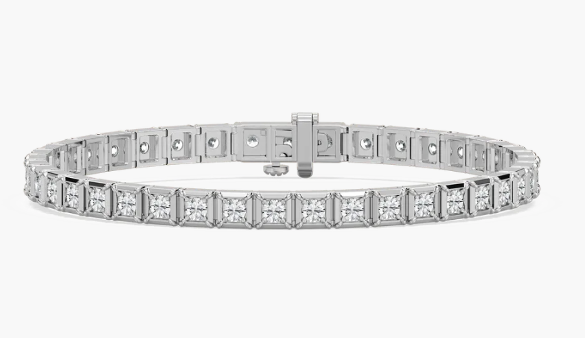 Lab-Grown Mens Flexible Round Diamonds Square Set Bracelet
