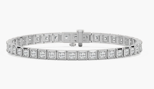 Lab-Grown Mens Flexible Round Diamonds Square Set Bracelet