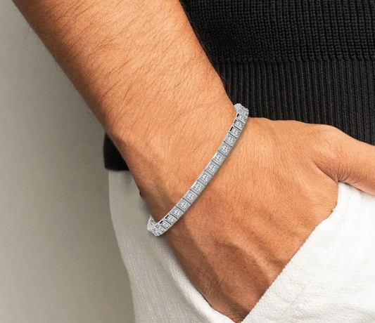 Lab-Grown Mens Flexible Round Diamonds Square Set Bracelet