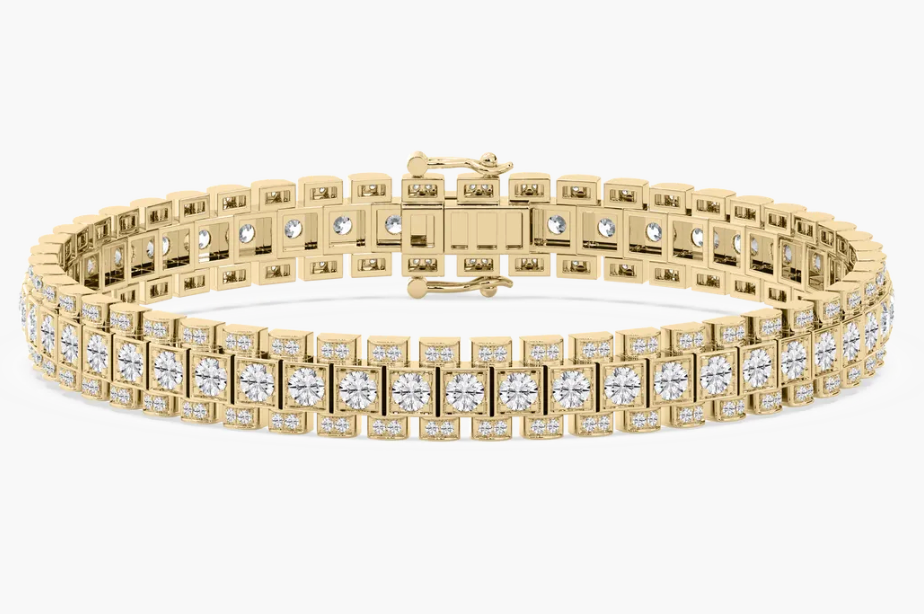 Lab-Grown Mens Flexible Triple Row Round Bracelet