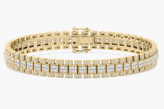 Lab-Grown Mens Flexible Triple Row Round Bracelet