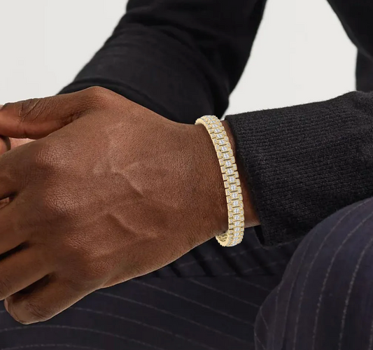 Lab-Grown Mens Flexible Triple Row Round Bracelet