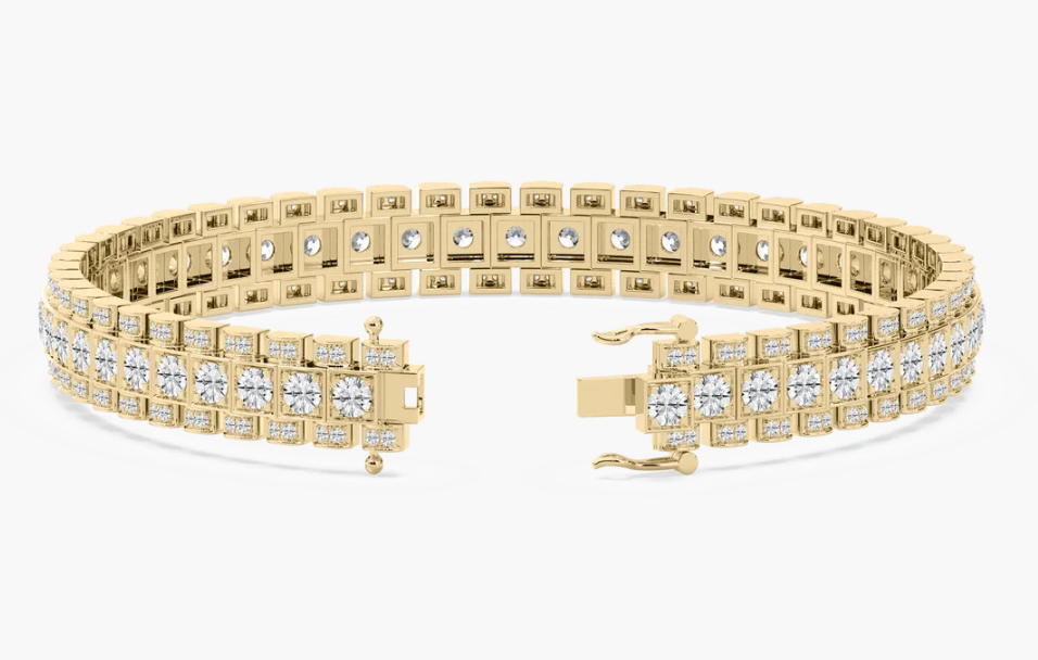 Lab-Grown Mens Flexible Triple Row Round Bracelet