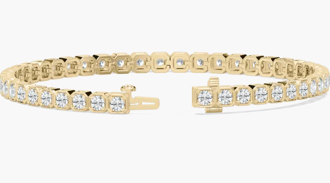 Lab-Grown Bezel Set Round Cut Tennis Bracelet 6ct