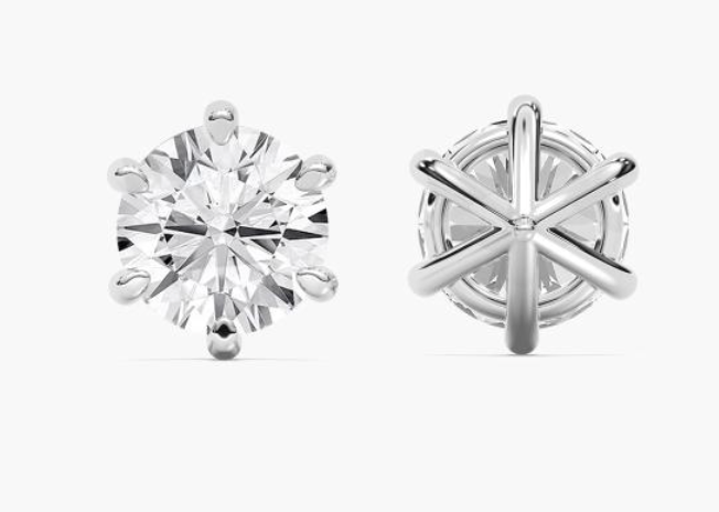 Lab-Grown 4ct. Six Prong Round Studs