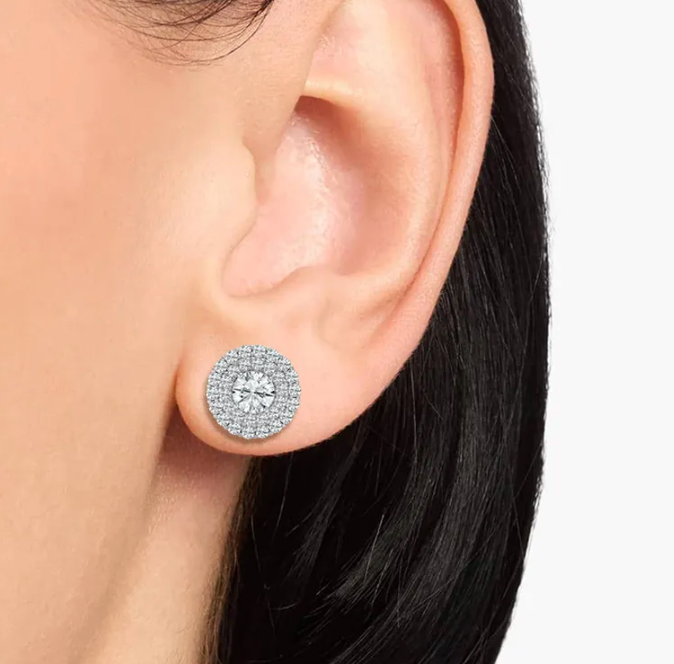 Natural Double Halo 2ct. Studs