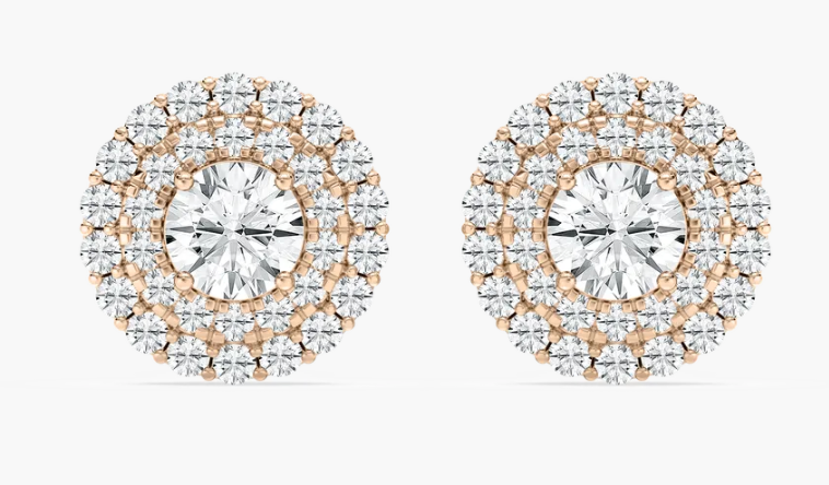 Natural Double Halo 2ct. Studs