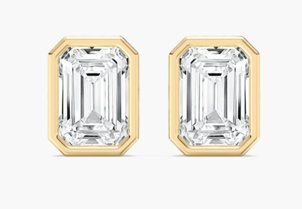 Natural 2ct. Bezel Set Emerald Cut Studs