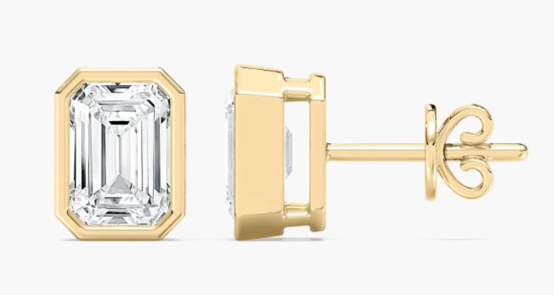 Natural 2ct. Bezel Set Emerald Cut Studs