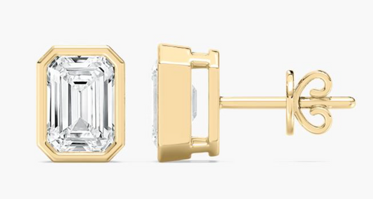 Natural 2ct. Bezel Set Emerald Cut Studs
