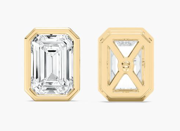 Natural 2ct. Bezel Set Emerald Cut Studs