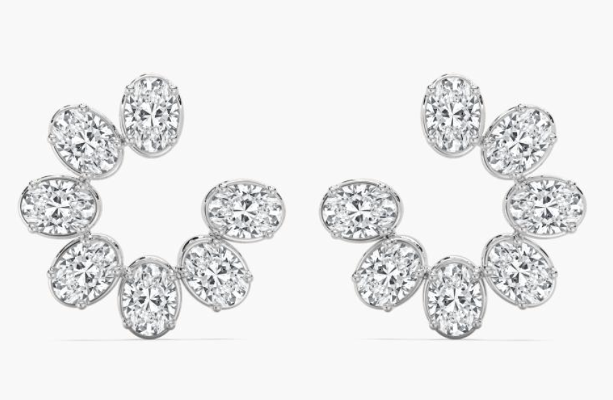 Lab-Grown Oval Broken Flower Studs