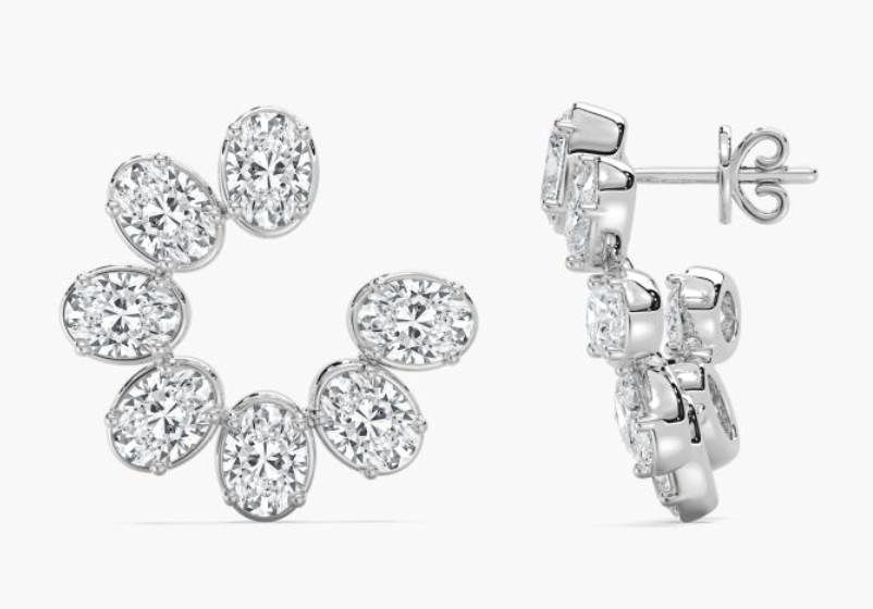 Lab-Grown Oval Broken Flower Studs