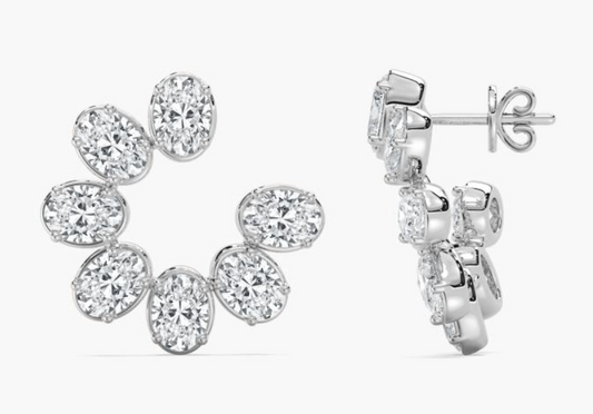 Lab-Grown Oval Broken Flower Studs