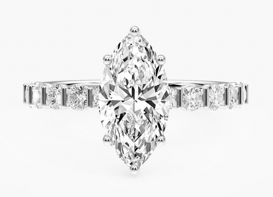 Marquise Cut 2ct. Bar & Diamond With Hidden Halo Engagement Ring