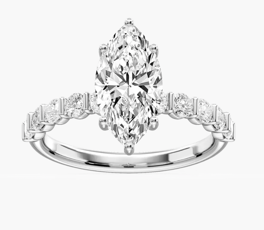Marquise Cut 2ct. Bar & Diamond With Hidden Halo Engagement Ring