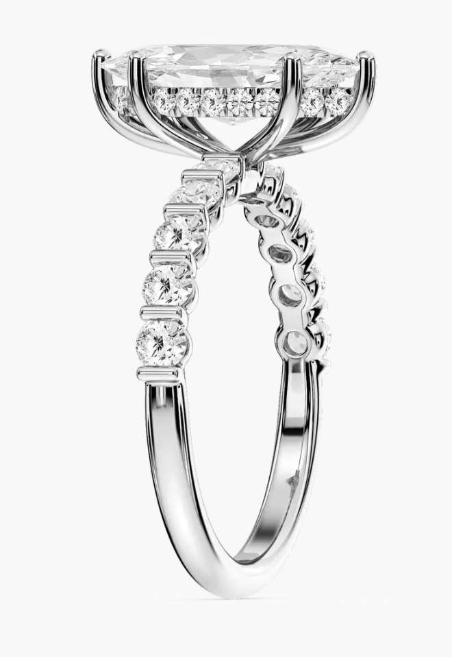 Marquise Cut 2ct. Bar & Diamond With Hidden Halo Engagement Ring