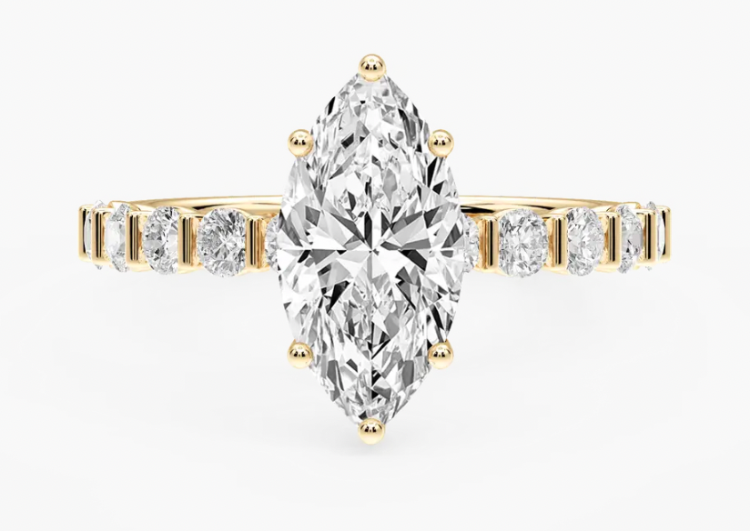 Marquise Cut 2ct. Bar & Diamond With Hidden Halo Engagement Ring