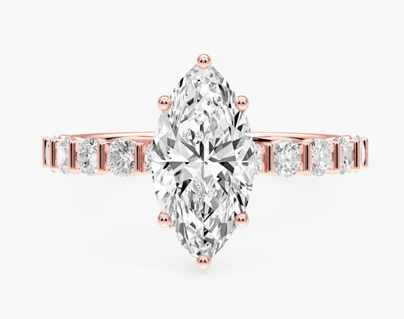 Marquise Cut 2ct. Bar & Diamond With Hidden Halo Engagement Ring
