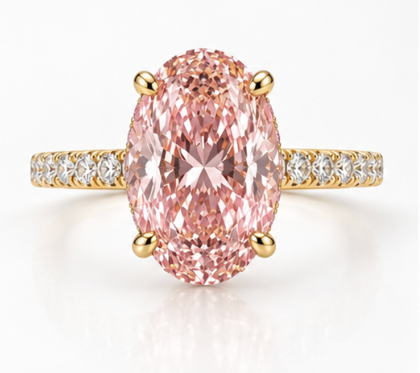 Pink Oval 2.5ct. Pavé With Hidden Halo Engagement Ring