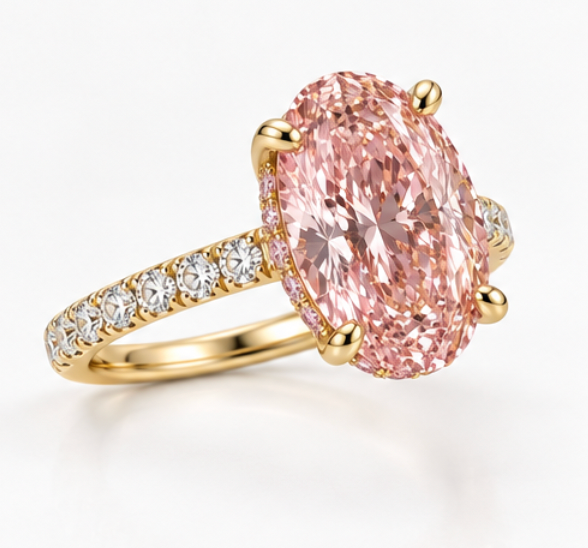 Pink Oval 2.5ct. Pavé With Hidden Halo Engagement Ring