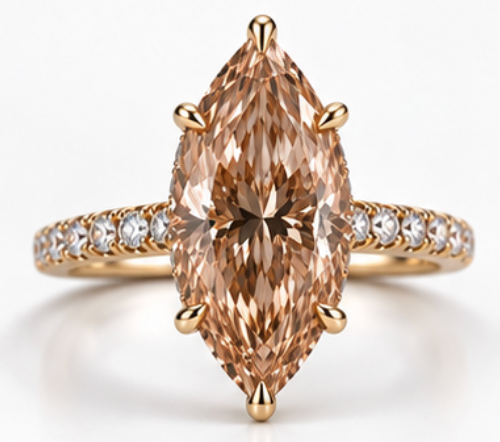 Champagne 2ct. Marquise Pavé With Hidden Halo Engagement Ring