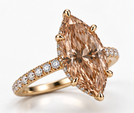 Champagne 2ct. Marquise Pavé With Hidden Halo Engagement Ring
