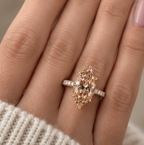 Champagne 2ct. Marquise Pavé With Hidden Halo Engagement Ring