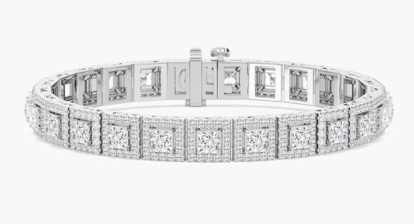 Lab-Grown Unisex Flexible Princess and Round Cut Bracelet 19.66Ct.